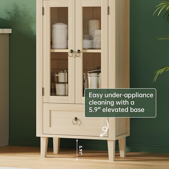 71" Tall Arched Cabinet with Acrylic Door, Modern Curio Arched Bookcase W/Drawer - Image 6