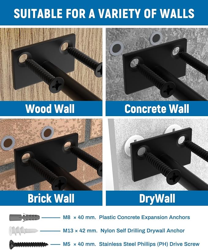 LEOPO Black 6-Pack 8 inch Floating Shelf Brackets, Hidden Shelf Bracket - Image 6