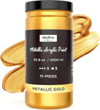 Nicpro Acrylic Paint Metallic Gold, 33.8oz/1000ml Large Gold Leaf Paint by Nicpro