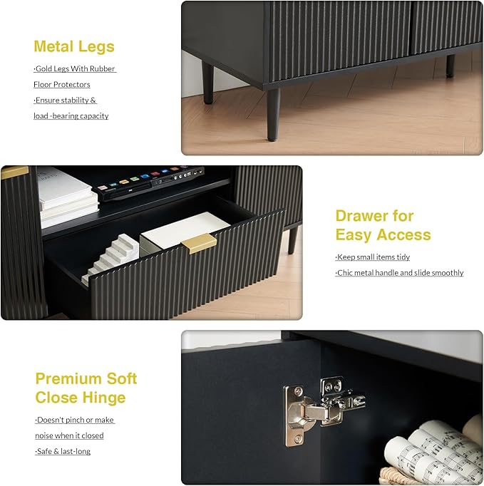 Okvnbjk Black TV Stand for 65 Inch TV, TV Consoles for Living Room, TV Stand - Image 3
