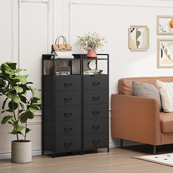 Somdot Tall Dresser for Bedroom, 5 Drawers Nightstand Vertical Storage Tower - Image 4
