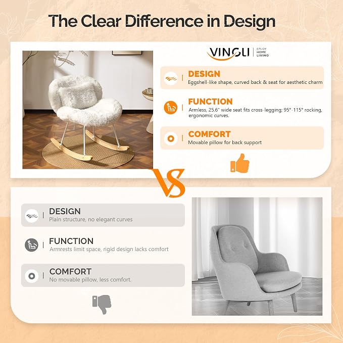 VINGLI 25.6" Extra Wide Criss Cross Nursery Rocking Chair, Cute Curved 115° - Image 3