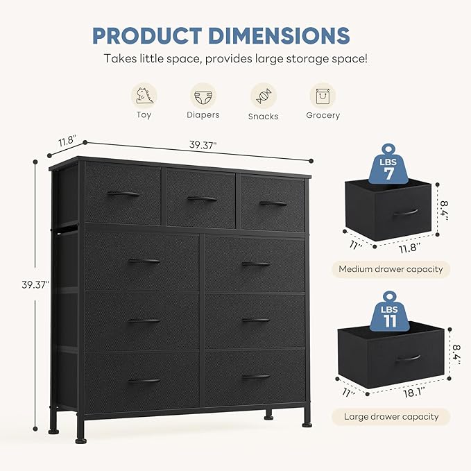 DUMOS 9 Drawer Dresser for Bedroom, Fabric Storage Organizer - Image 2