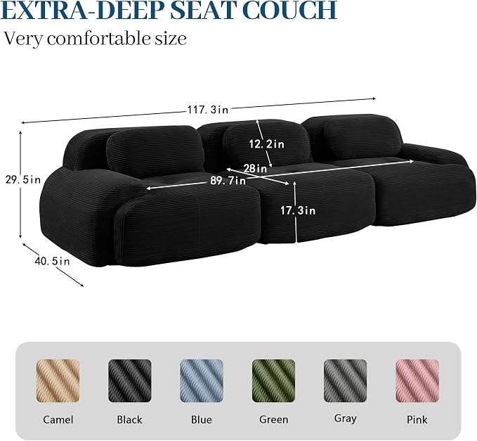 Boneless Sectional Couch, No Assembly Required, 117.3” Modular Cloud Sofa - Image 3