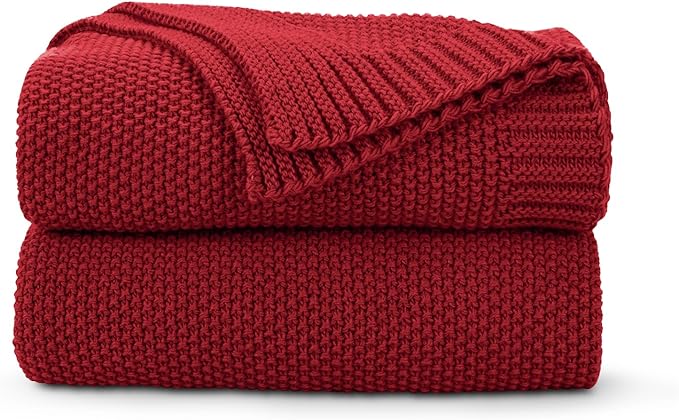 CozeCube Christmas Red Seed Stitch Throw Blanket 60"x80", Farmhouse Decor | by CozeCube