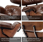 Top Grain Leather, Mid Century Chaise Lounge Chair and Ottoman, Reading Chair - Image 7