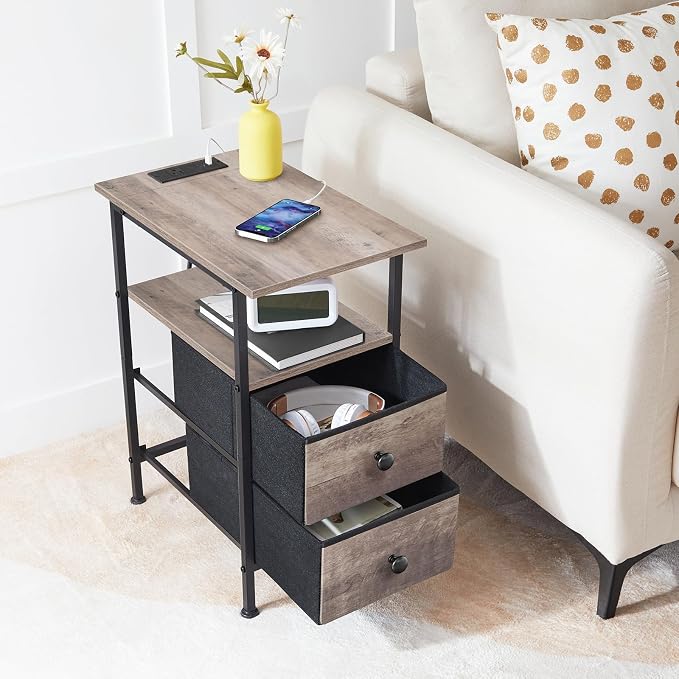 HOOBRO End Table with Charging Station, Narrow Side Table, Nightstand with 2 - Image 5