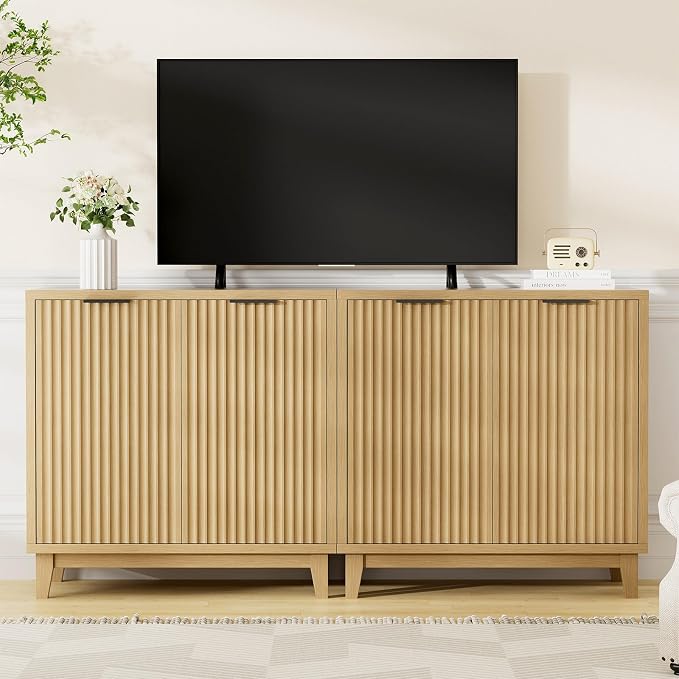 Fluted Cabinet with Storage, 2 Doors Sideboard Buffet, Mid Century Modern - Image 8