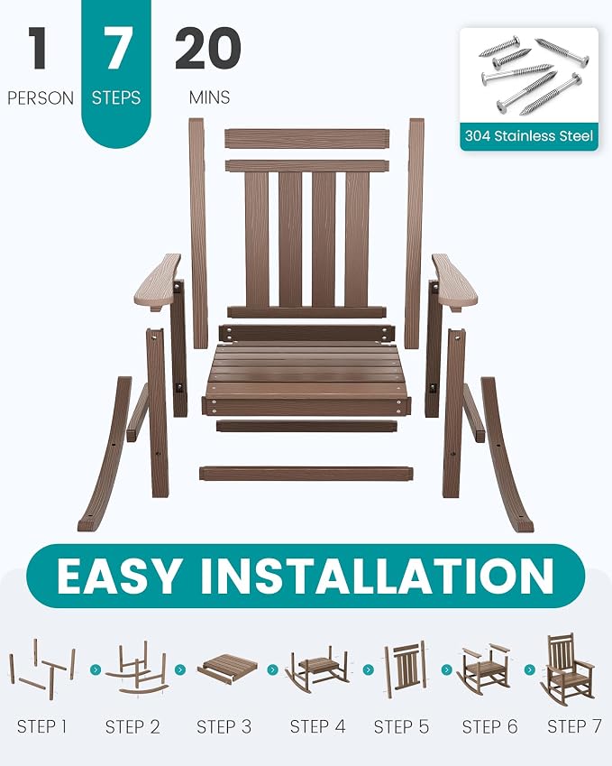 SERWALL Outdoor Rocking Chair Set of 4, HDPE Rocking Chair - Image 8