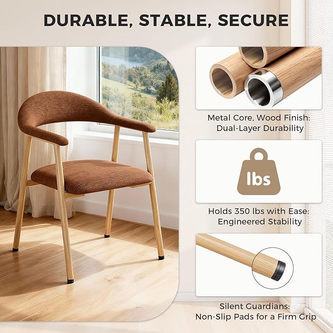 DUMOS Dining Chairs Set of 2, Linen Fabric Upholstered Kitchen Side Chairs - Image 4