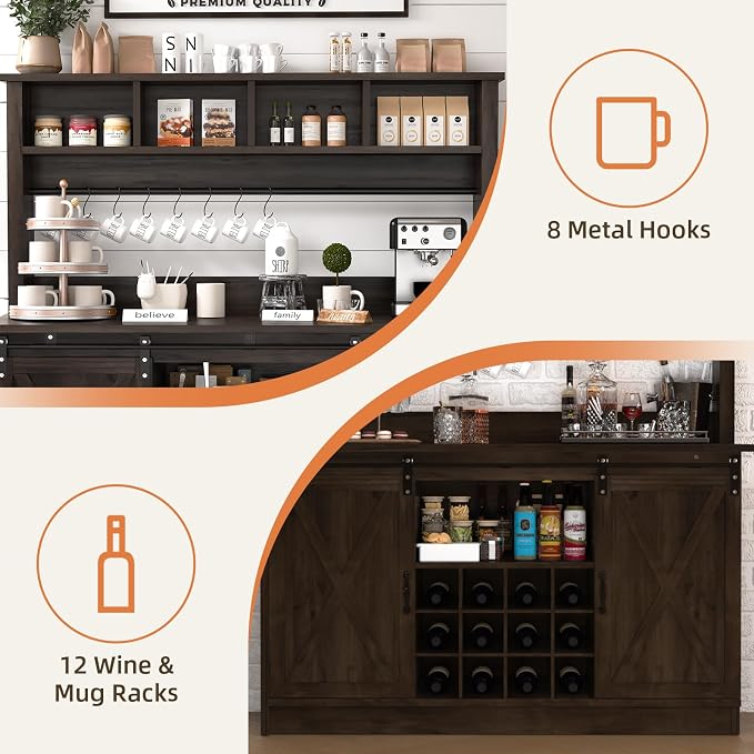4ever2buy Farmhouse Coffee Bar Cabinet - Image 4