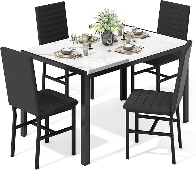 Recaceik Dining Table Set for 4, Modern 5 Piece Dining Table Set Faux Marble by Recaceik