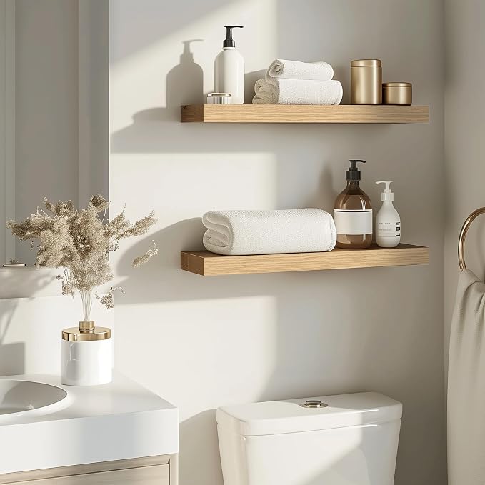 Oak Floating Shelves for Wall，24in Wall Mounted Display Ledge Shelves Perfect - Image 7