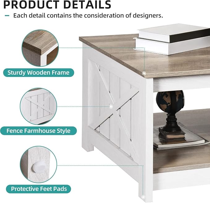 YITAHOME Coffee Table Farmhouse Coffee Table - Image 3