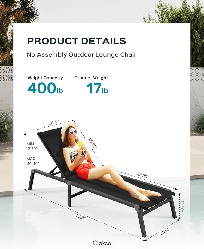 Ciokea Aluminum Foldable Lounge Chairs Set of 2 - Image 2