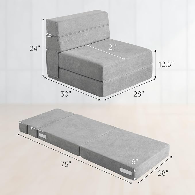 ANONER Folding Sofa Bed Couch Memory Foam Fold Out Chair Bed - Image 3