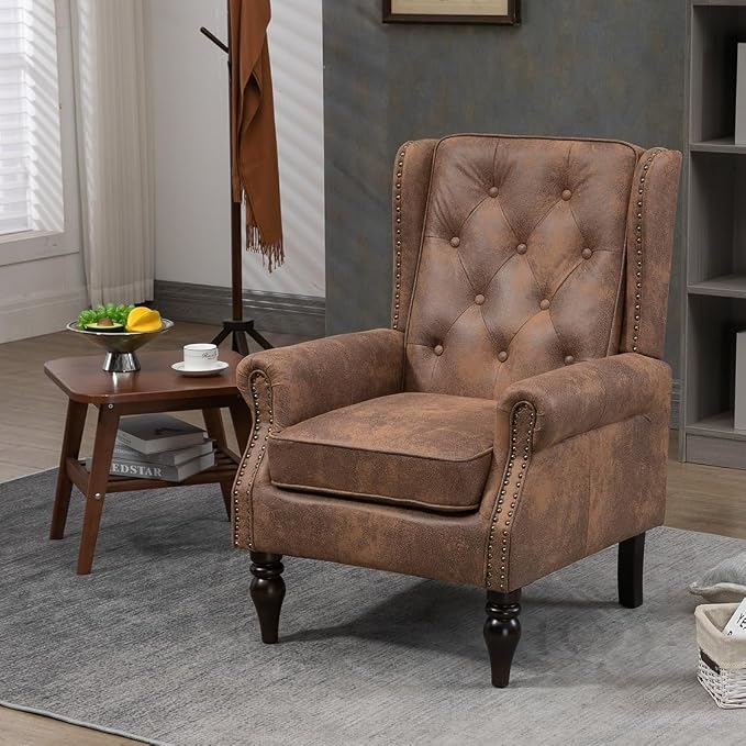 Mid-Century High Wingback Chair, Microfiber Accent Chair Armchair - Image 2
