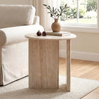 HNY Small Round Side Table Marble Veneer Wood Bedside Table 18" Modern End - Image 9
