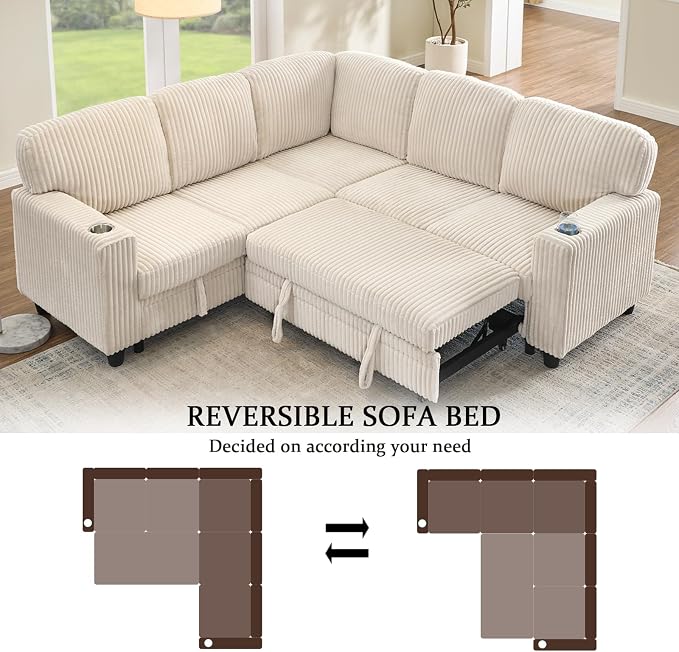 L-Shaped Sectional Couch with Storage and Pull Out Bed, Convertible Sofa Bed - Image 6