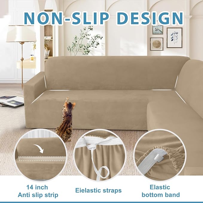 HDCAXKJ Corner Sectional Couch Covers Velvet Stretch L Shape Sofa Cover Soft - Image 4