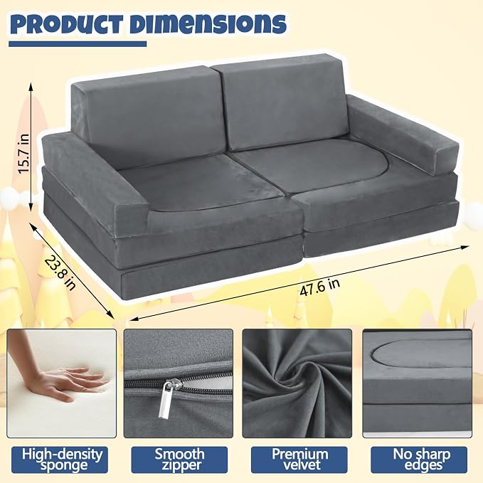10 Pcs Modular Kids Play Sofa – Versatile Convertible Foam Cushion That Doubles - Image 3