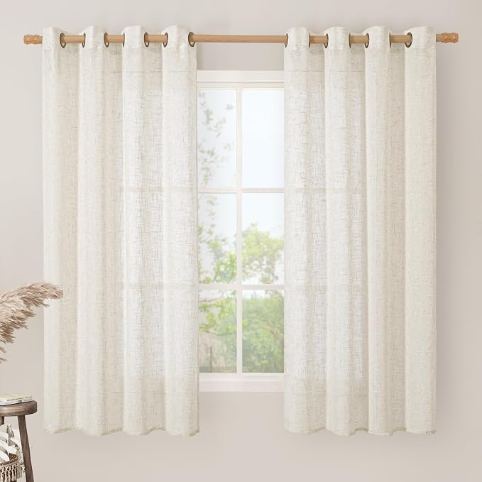 Ivory Sheer Linen Curtains 63 inch Length - Image 3