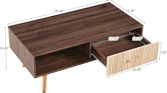 Coffee Table with Storage, Mid Century Boho Wood Center Table with Open Storage - Image 2