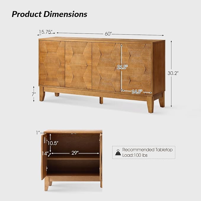 HULALA HOME Mid Century Sideboard Buffet Cabinet - Image 2