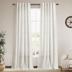 Cream Semi Sheer Linen Curtains 102 Inch Long Curtains Back Tab Rod Pocket 2 by Nanspring