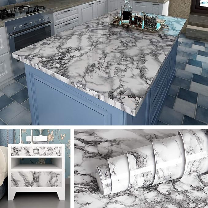 Livelynine 24 X394 Wide Marble Peel and Stick Wallpaper Kitchen Vinyl Wrap by Livelynine