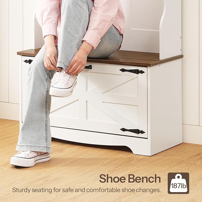 HOOBRO Hall Tree with Bench, Entryway Bench with Coat Rack and Shoe Cabinet - Image 5