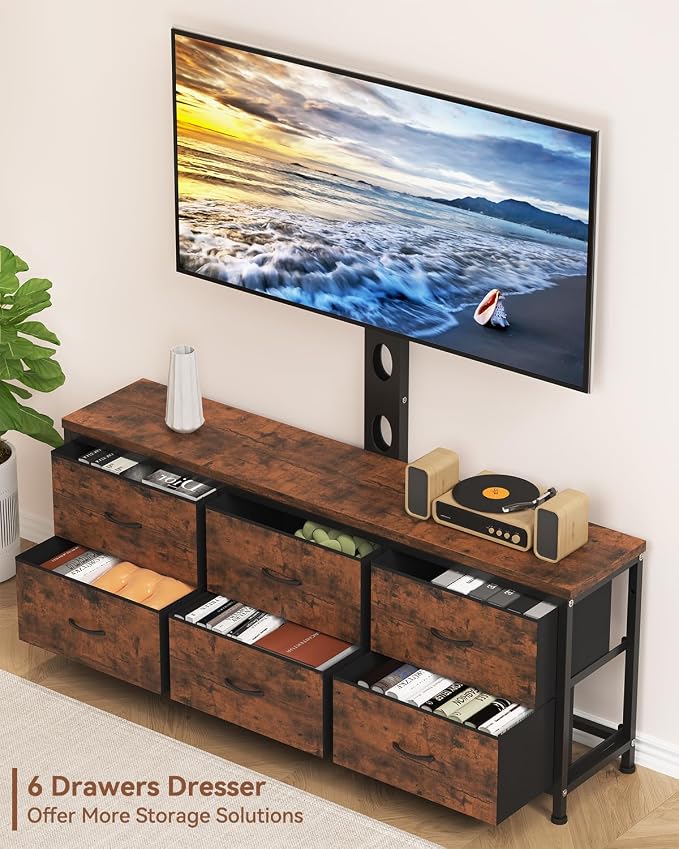 TV Stand with Mount, Fabric Dresser with 6 Drawers - Image 4