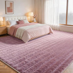 Dusty Rose Rabbit Striped Plush Rug 6'x9', Fluffy Shaggy Area Rug - Image 2