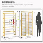 4NM No Assembly Extra Wide 5 Tiers Folding Bookshelf Storage Shelves Vintage - Image 2