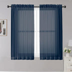 Sheer Curtains - Navy 45" Long, Light Filtering Tiers by OWENIE