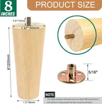 Yaliuliu 8 Inches Furniture Legs Round Solid Wood Sofa Legs Replacement Legs - Image 2