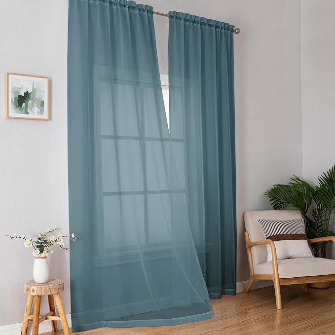 Sheer Curtains 96 inches Long for Bedroom Living Room 2 Panels Set, Farmhouse - Image 2