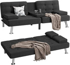 Shahoo Modern Linen Upholstered Convertible Folding Futon Sofa Bed - Image 5
