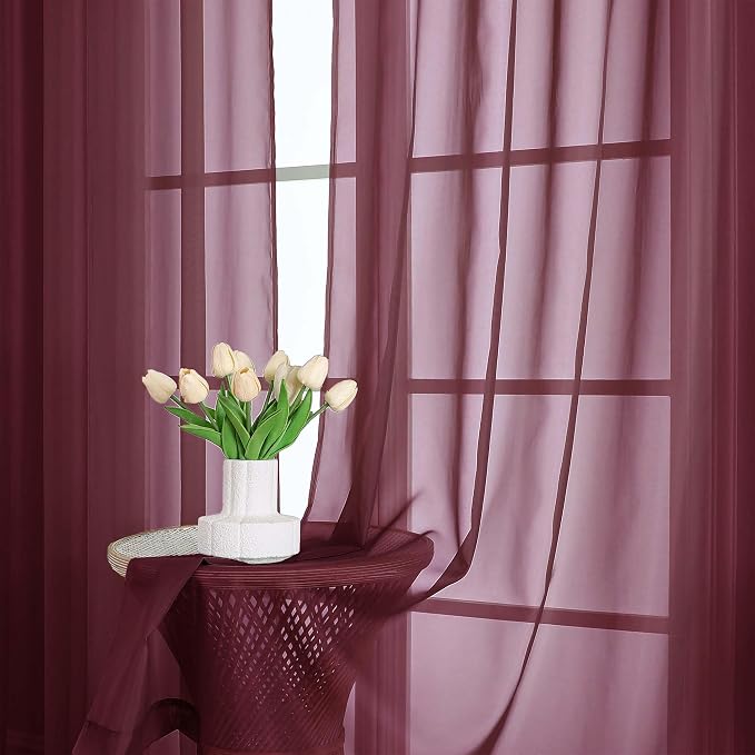 Sheer Curtains 2 Panels Set for Bedroom Living Room, Soft Solid Rod Pocket - Image 2