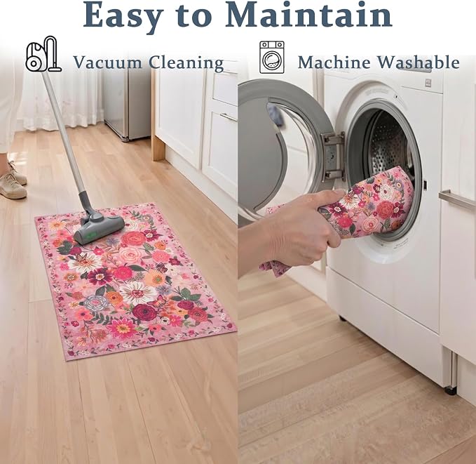 Pink Floral Entry Door Mat 24x17 inch - Image 3