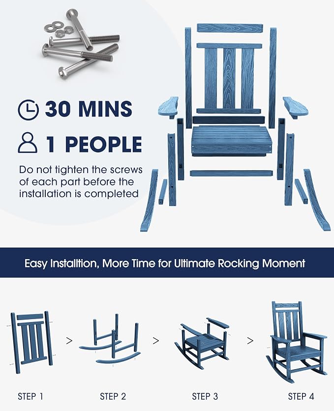 KINGYES Oversized Outdoor Rocking Chair Set of 4, All-Weather Patio Rocking - Image 6