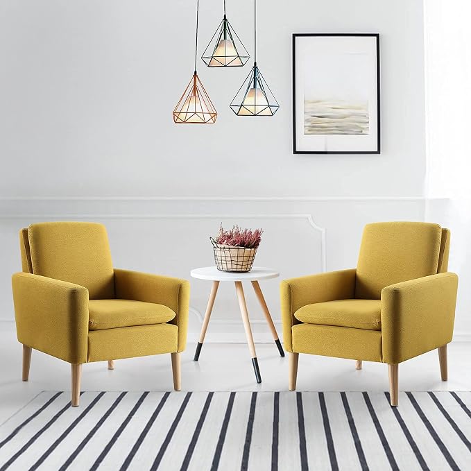 Mid-Century Modern Accent Chair, Linen Fabric Upholstered Comfy Reading Leisure - Image 7