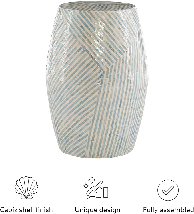 Linon Tylin Ivory and Blue Capiz Drum Accent Table - Image 11