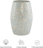 Linon Tylin Ivory and Blue Capiz Drum Accent Table - Image 11