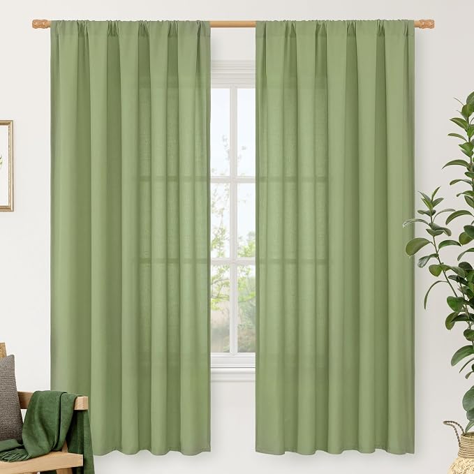 Sage Green Linen Curtains 72 inches Long by LAMIT