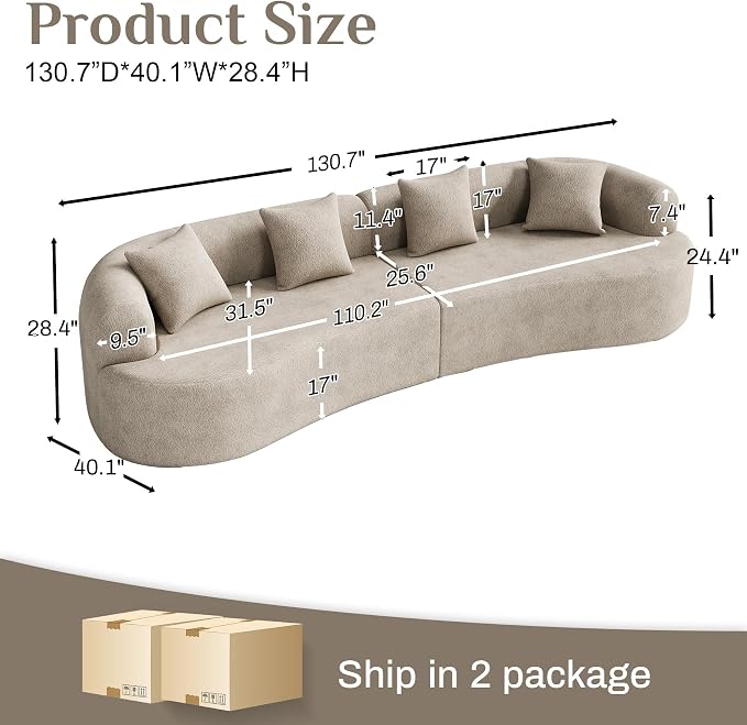 131" Oversized Sectional Sofa for Living Room, Modern Luxury Plush Chenille - Image 2