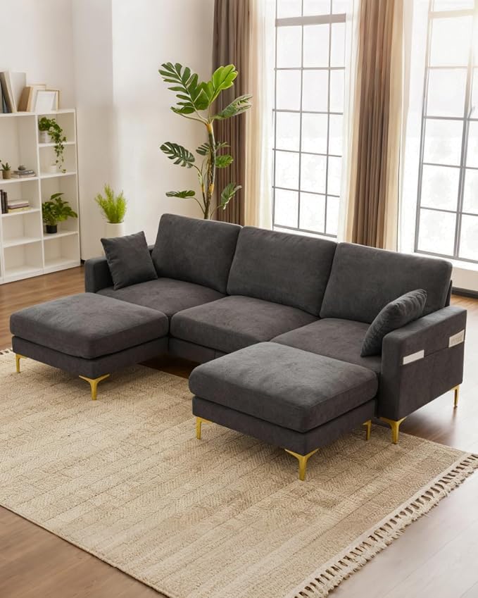 Karl home 99.6" Sectional Sofa, U-Shaped Chenille Upholstered Couch by Karlhome