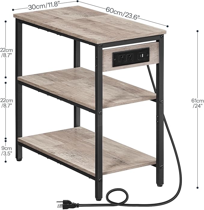 HOOBRO End Table with Charging Station, Simple Rustic Side Table with 3-Tier - Image 3