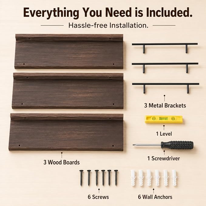 3-Piece Rustic Wood Floating Shelves - Image 8