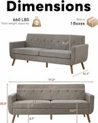 Tbfit 77.2" W Linen Sofa Couch, Mid Century Modern Decor Loveseat Couches - Image 2